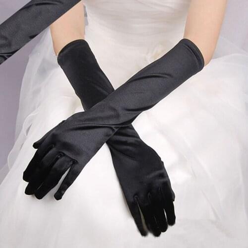 Bigsweety Women Stretch Halloween Satin Gloves Ladies Elegant Vintage Evening Party Prom Long Gloves Solid Color Gloves 5 Color