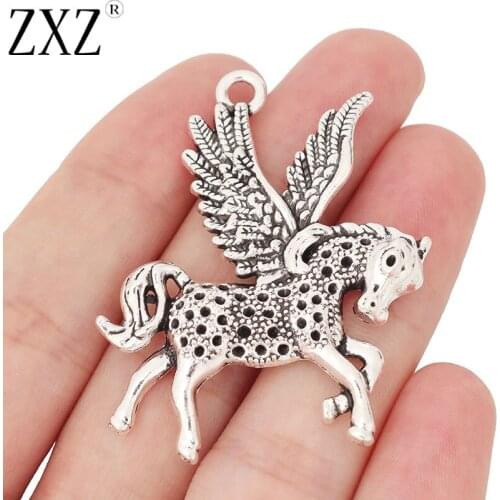 ZXZ 5pcs Tibetan Silver Large Pegasus Flying Horse Charms Pendants for Necklace Jewelry Making Findings 51x40mm
