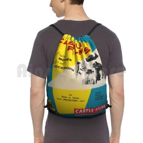 Castle Films : Enjoy Movies For All Backpack Drawstring Bag Riding Climbing Gym Bag Castle Films 16Mm Film Old Movie Silent