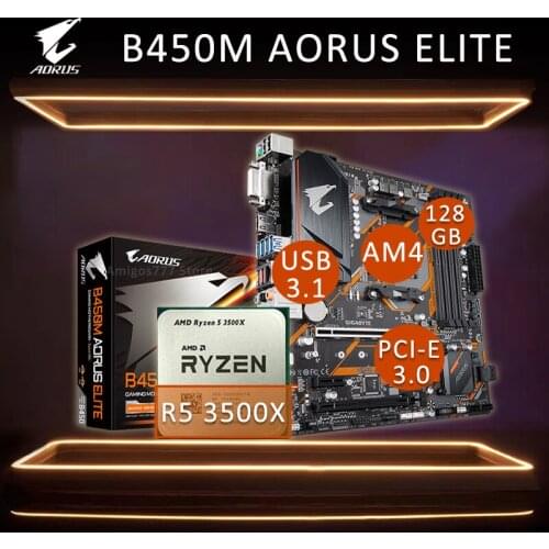 Gigabyte B450M AORUS ELITE With AMD Ryzen 5 3500X Motherboard Combo Six Core 3.6GHz DDR4 AMD Ryzen B450 Gaming Placa-Mãe AM4 New