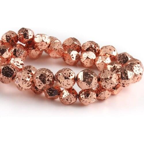 Faceted Rose Gold Plated Volcanic Mineral Bead Natural Lava Loose Stone Beads for Jewerly Making DIY Bracelets 15inch 6-12mm