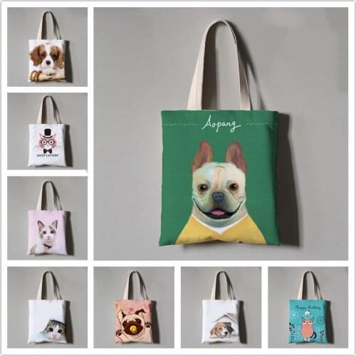 Photo custom pet canvas bag custom cat and dog illustration photo logo creative printing art environmental protection one should