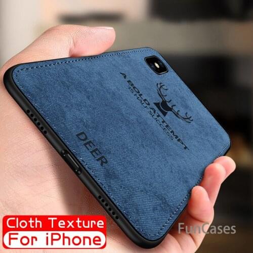 Canvas Embossed Deer Soft TPU Silicon Phone Case For iphone X Xs Max XR 7 8 6 6s Plus Cloth Texture Protective Case Cover Coque