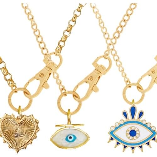Sweater Hip-Hop Dainty Layered Necklaces for Women Gold Paperclip Chain Necklace Simple Hexagon evil eye Pendant Choker Necklace
