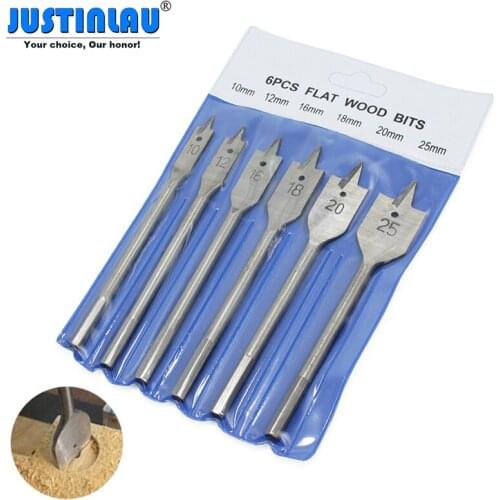 JUSTINLAU 6pcs/set Three Sharp Horizontal Woodworking Flat Dril Wood Flat Drill Set Woodworking Spade Drill Bits Durable
