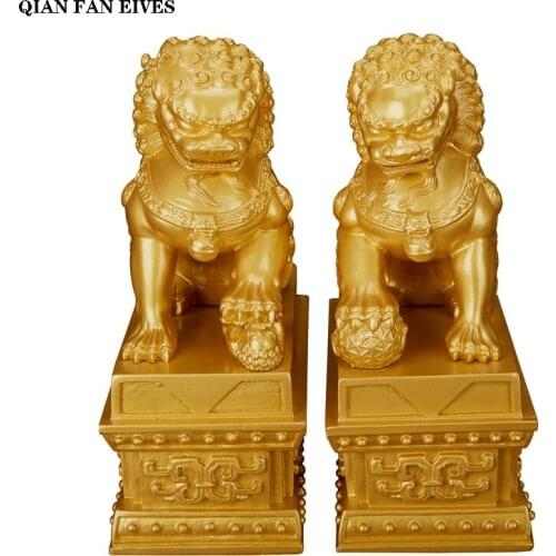 Chinese style lucky lion statue Resin mighty lion evil spirits crafts Home office vintage decorative statue 2 pcs free shipping