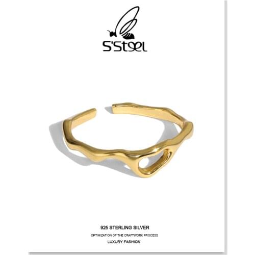 SSTEEL Minimalist Adjustable Rings For Women Sterling Silver 925 Irregualr Trendy Punk Gold Designer Ring Fine Jewellery Gift