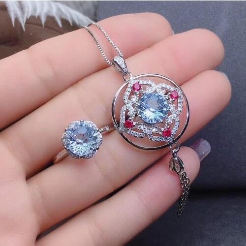 Natural Topaz jewelry set Natural Real Topaz 925 sterling silver 1pc pendant,1pc ring