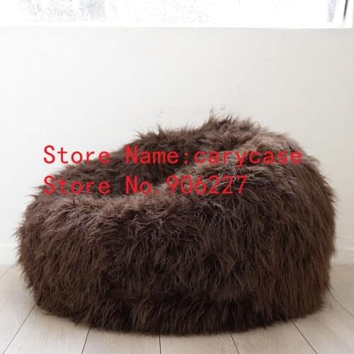 Brown soft long fur living room bean bag sofa lounger, relax adults outdoor and indoor bedroom beanbag chair