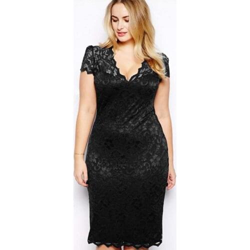 Lace 5XL Plus Size Women Dress V Neck Short Sleeve Bodycon Pencil Ladies Dresses Spring Summer Elegant See Though Vestidos Mujer