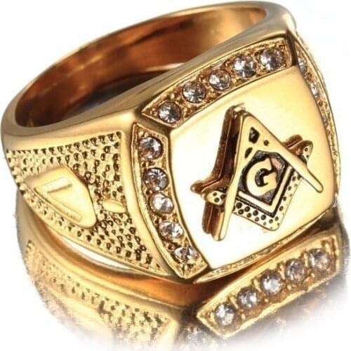 Luxury Zircon Gold Masonic Symbol Ring Fashion Amulet Jewelry