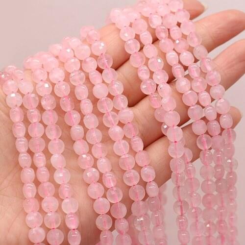 Natural Semi-Precious Stones Beaded 6mm Oblate Pink Crystal Faceted Beads for Charm Jewelry Making DIY Trendy Bracelet Unisex