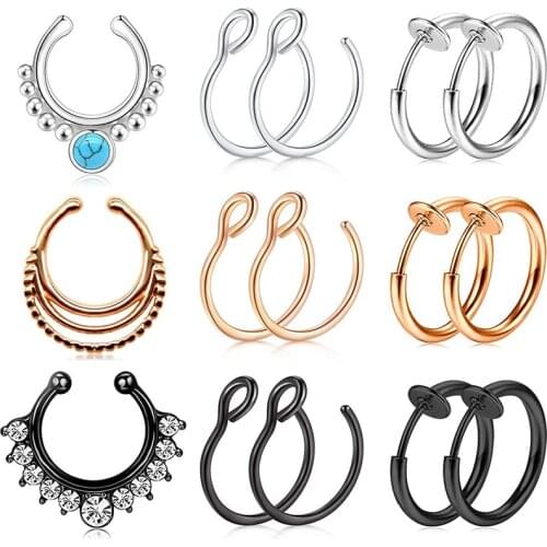 Fake Nose Rings Faux Nose Piercing Jewelry Fake Nose Hoop Ring Clip on Circle Hoop Rings No Pierced Septum Nose Ring Women Men