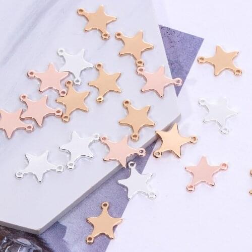 Double Hole Star Pendant Metal Silver Rose Gold Plating Charms Handmade Women Bracelets Necklace Jewelry Making Accessories