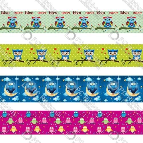 Custom Owl grosgrain printed ribbon printing elastic ribbon DIY heabands wedding decoration sewing ribbons 50 yards
