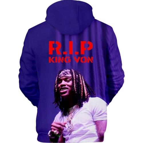 Popular Rap Hip Hop R.I.P. Hoodies Rapper King Von 3D Print Hooded Sweatshirt Men and Women Casual Pullover Clothes Fashion Fall