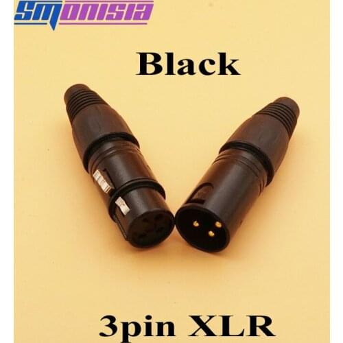 Smonisia 50pcs/lot Gold Plated Pin Black 3 Pin XLR Audio Video Cable Connector MIC Plug & Female Jack