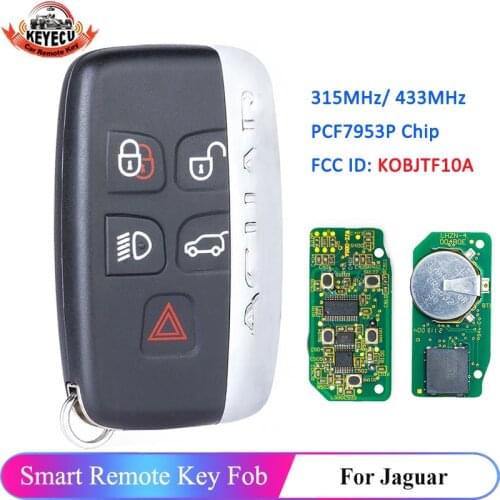 KEYECU for Jaguar XF XJ XK XE F-Type 2013-2018 Smart Key 5 Button 315MHz/433MHz Remote Car Key Fob FCCID: KOBJTF10A