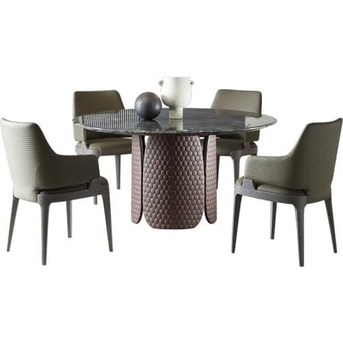 Light luxury blue jade marble solid wood round dining table and chair combination modern simple high-grade furniture