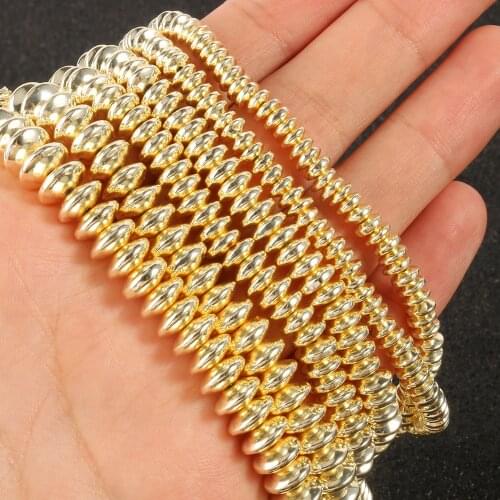 Light Gold plating Hematite bead 4 6 8 mm charm natural stone Flat round spacer Loose bead for jewelry making Bracelet DIY