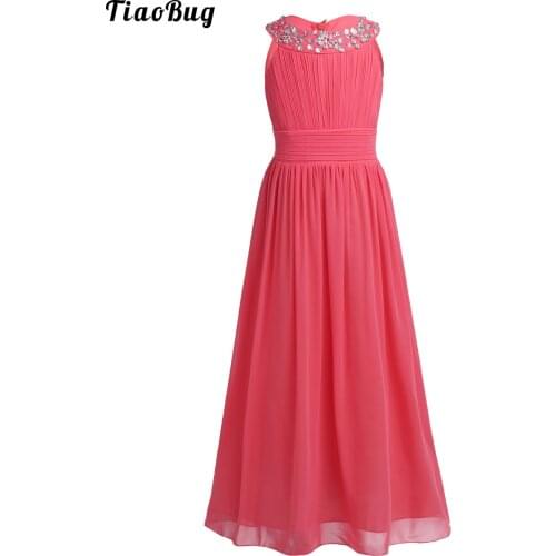 TiaoBug Kids Girls Chiffon Sleeveless Flower Girl Dress Halter Crystals Princess Pageant Wedding Bridesmaid Birthday Party Dress