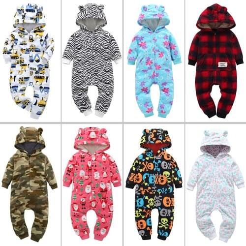 New Born Baby Boys Girls Cartoon Zipper Clothing Fleece Spring Autumn Climbing Rompers Infant Baby Winter Thick Hoodie Out