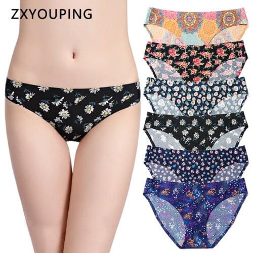 Print Seamless Panties Women Underwear Ice Silk Sexy Briefs Low-Rise Full Back Lingerie Female XS-L US Size Large 17 colors