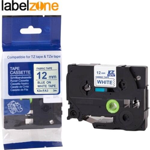 TZe-FA3 tz FA3 tze FA3 tz-FA3 tzFA3 tzeFA3 SE2 Fabric Blue on White IRON tapes for brother label printers