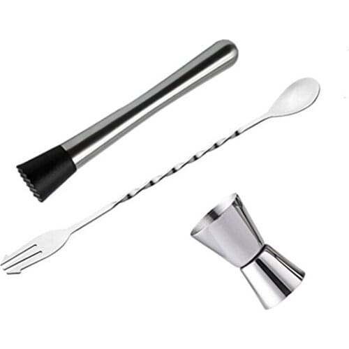 WSFS Hot Stainless Steel Cocktail Muddler, Mixing Spoon, Jigger Set, Bar Tool set for Bar Party Wine Cocktail Drink Shaker