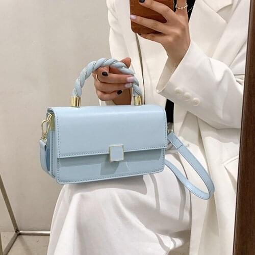 2021 Kniting Top Handle Women Handbag Casual Shoulder Bag Luxury Brand Designer Flap Pu Leather Female Small Crossbody Purses