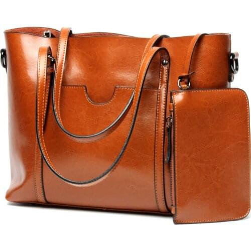 Women Tote Bags Genuine Leather Handbag Vintage Large Shopping Bag Fashion Designer Crossbody Bags Famale Shoulder Bag PT1161