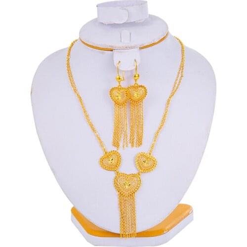 Arabic Jewerly Dubai Jewelry Sets for Women Ethiopian African Earrings Sets Gold Color Necklace Love Eritrean Bridal Jewelry
