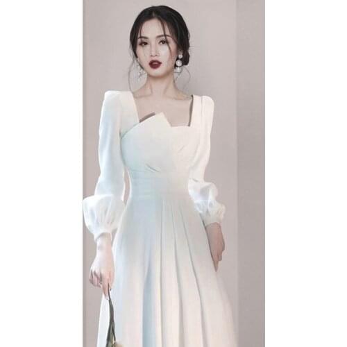 Niche design long dress 2021 spring new womens long-sleeved square-necked dress women dresses summer 2020