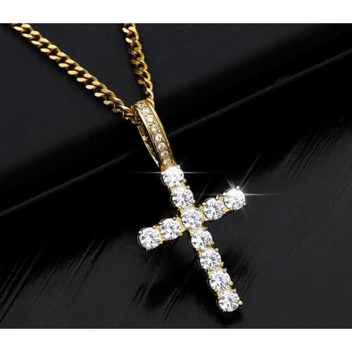 2020 New Crucifix Christian Gold Crystal Pendant Necklace for Women Choker Hip Hop Jewelry Stainless Steel Creative Couple Gift