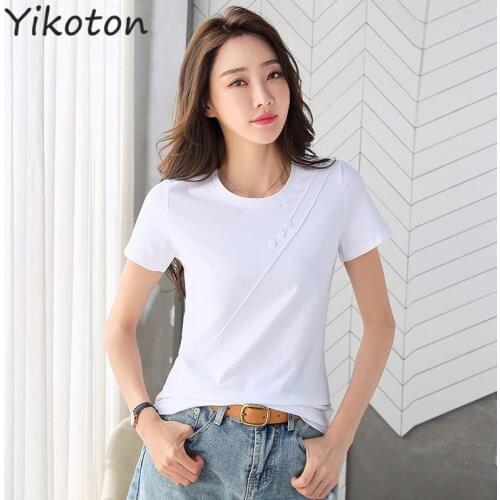 2021 Summer Short Sleeve O-Neck Cotton Tshirt Basic Solid Female Tee Tops Lady Clothing T-Shirt Women Fasion White Casual Shirt
