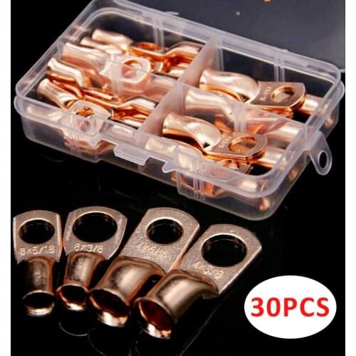 30Pcs Electrical Copper Lug Ring Cable Wire Connectors Crimp Terminal Set Kit Terminals Soldered Connectors Kit