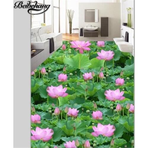 Beibehang Custom floor decoration painting 3D three-dimensional lotus leaf pond flowers plant floor painting papel de parede