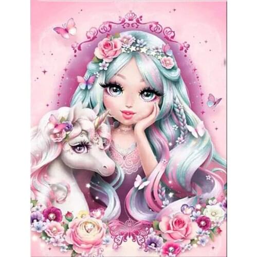 5Diy diamond Painting full square round drill Diamond embroidery Girl and unicorn Mosaic Cross Stitch Wedding DecorationZP-2867