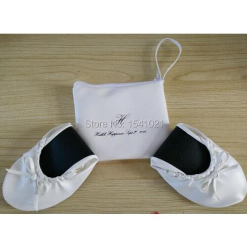 Free Shipping ! Big discount White portable pocket ballet flats with lady fold up travel shoes in a bag