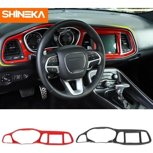SHINEKA Interior Center Control Instrument Cluster Decoration Cover For Dodge Challenger 2015+ Center Console Panel ABS Stickers