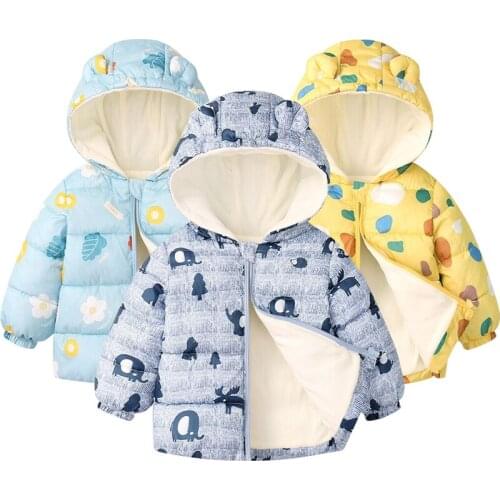 0-6 years old winter new baby flower print down jacket boys and girls cartoon hooded cotton padded jacket childrens coat