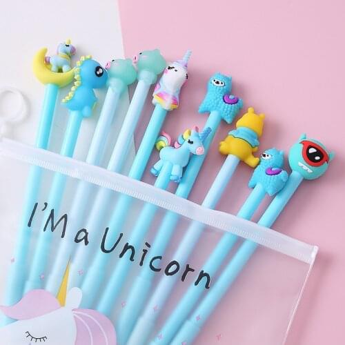10Pcs/lot Cute Unicorn Gel Pen Cartoon Kawaii Pony Pens 0.5mm Black Refill School Stationery Office Suppliers Gifts for Kids