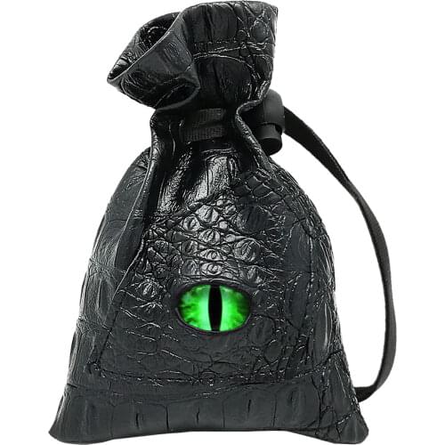 Haxtec dnd Dice Bag Drawstring Leather DND Dice Storage Pouch for D&D Roleplaying Games Dices,(Venom-Green Eye)