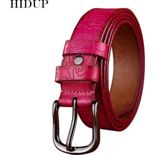 HIDUP Female Quality Design Genuine Leather Belts Black Pin Buckle Alloy Metal Belt for Women Accessories 2.8cm Width FCWJ082