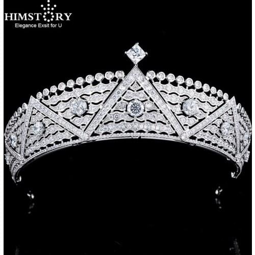 Himstory High Grade Cubic Zircon Wedding Bridal Tiara Crown Diadem For Girl Prom Pageant Hair Jewelry