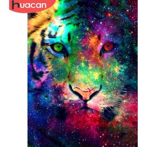 HUACAN Full Drill Diamond Painting Tiger Diamond Mosaic Animal Cross Stitch Starry Sky Diamond Art Home Decor