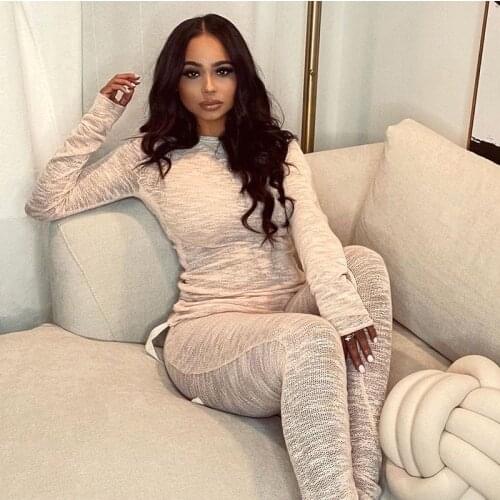 Adogirl Autumn Solid Two Piece Set Women Casual Long Sleeve Crop Top + Flare Pants Matching Sets Sweatsuits Solid Streetwear
