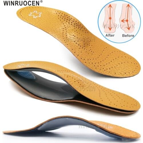 Leather Orthotic Insole For Flat Feet Arch Support Orthopedic Shoes Sole For Plantar fasciitis Feet Men Women O/X Leg Corrected