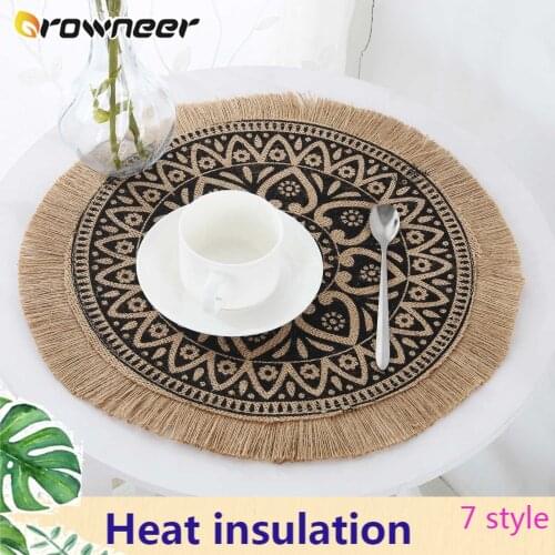 7 Style Linen Non-slip Heat Insulation Placemat Round Tassels Creative Delicate Table Mat Dining Decorative Tools Diameter 38CM