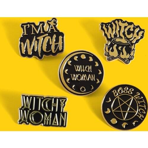 "l'm a Witch" Fashion Black Enamel Lapel Pins Lnteresting Combination Badges Brooches Cute Gifts Womans Accessories Wholesale